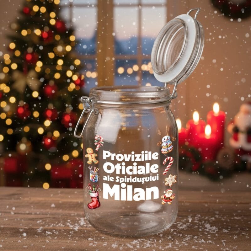 borcan "proviziile spiridușului" personalizat cu nume cadou magic de crăciun