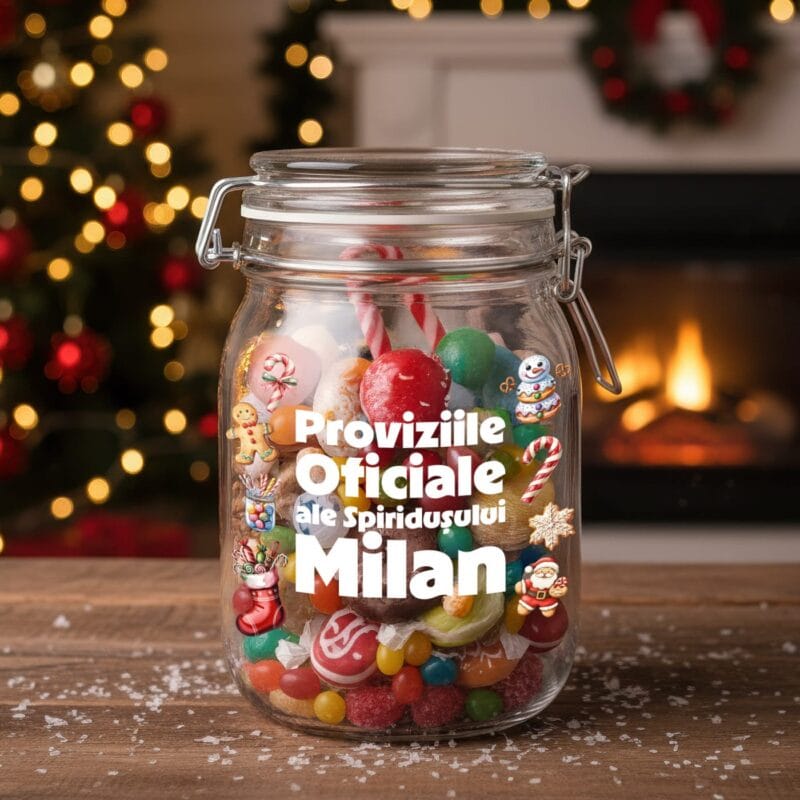borcan "proviziile spiridușului" personalizat cu nume cadou magic de crăciun