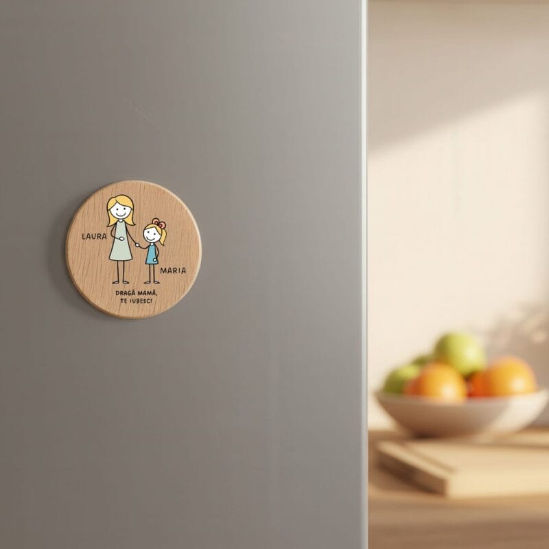 cadou pentru mamă – magnet de lemn "mamă și fiică", personalizat cu nume