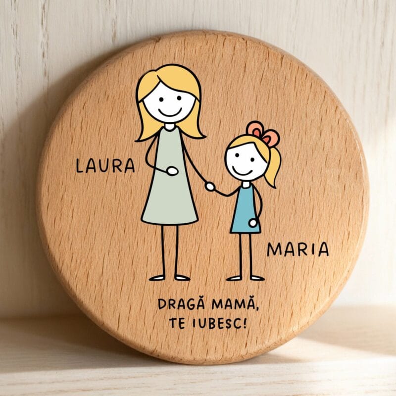 cadou pentru mamă – magnet de lemn "mamă și fiică", personalizat cu nume