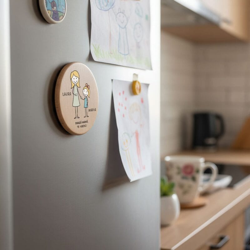 cadou pentru mamă – magnet de lemn "mamă și fiică", personalizat cu nume