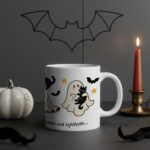 cană de halloween "fantome și pisici" cadou adorabil cu mesaj amuzant, perfectă pentru toamnă