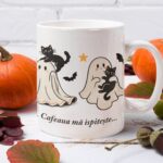 cană de halloween "fantome și pisici" cadou adorabil cu mesaj amuzant, perfectă pentru toamnă