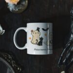 cană de halloween "fantome și pisici" cadou adorabil cu mesaj amuzant, perfectă pentru toamnă