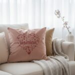 pernă de catifea "inimă florală" – brodată cu numele tău
