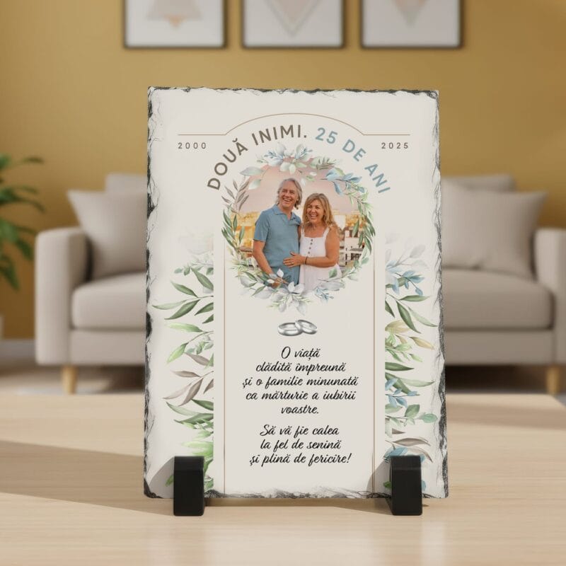 placă de ardezie "nunta de argint" – cadou aniversar 25 ani, personalizat cu fotografie