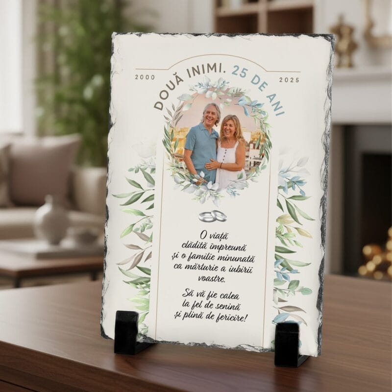 placă de ardezie "nunta de argint" – cadou aniversar 25 ani, personalizat cu fotografie