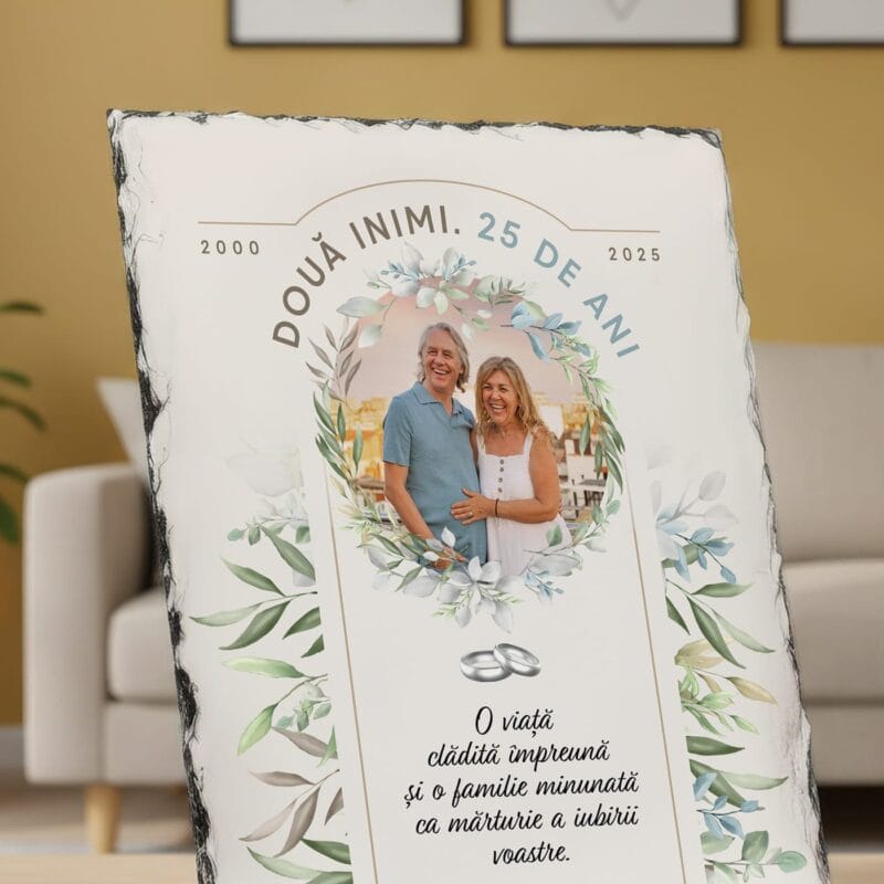 placă de ardezie "nunta de argint" – cadou aniversar 25 ani, personalizat cu fotografie