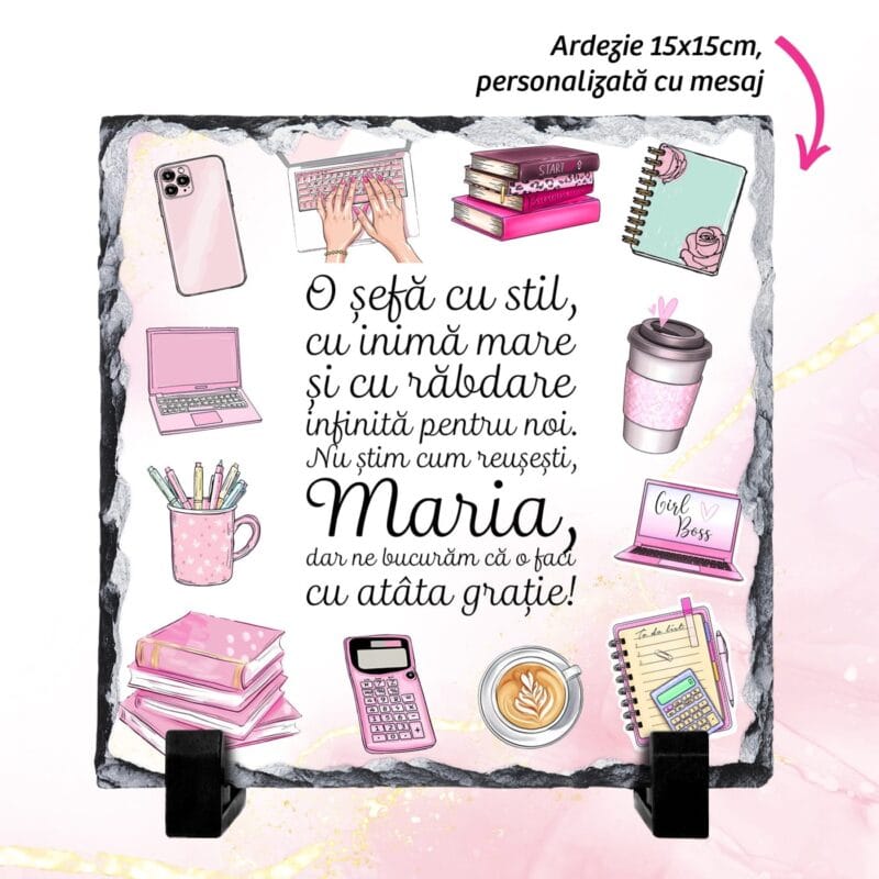 set cadou "cea mai bună Șefă" – cană și ardezie personalizate