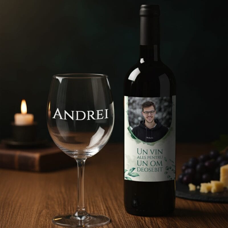 set cadou "un vin ales" – pahar și vin roșu, personalizate cu nume și poză