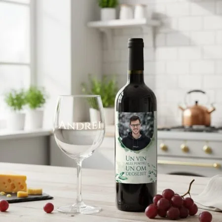 set cadou "un vin ales" – pahar și vin roșu, personalizate cu nume și poză
