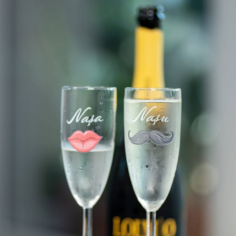 set pahare de Șampanie "nașa și nașul" – cadou personalizat pentru nași