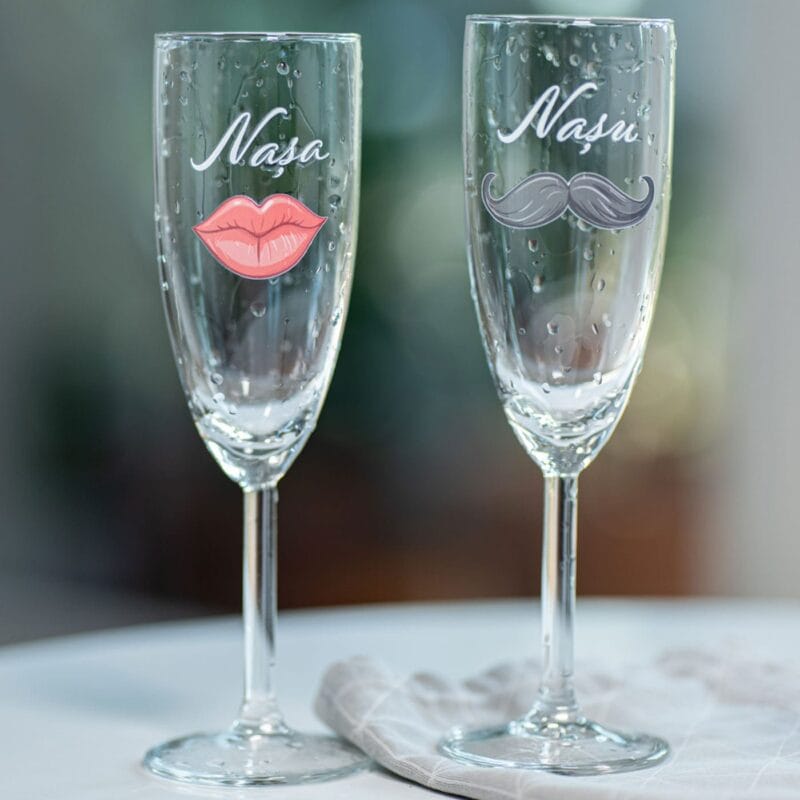 set pahare de Șampanie "nașa și nașul" – cadou personalizat pentru nași