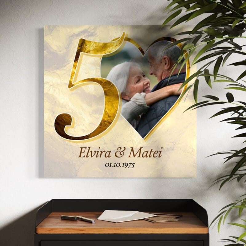 tablou aniversar "povestea noastră" – cadou personalizat pentru nunta de aur, rubin, perle, porțelan sau aluminiu