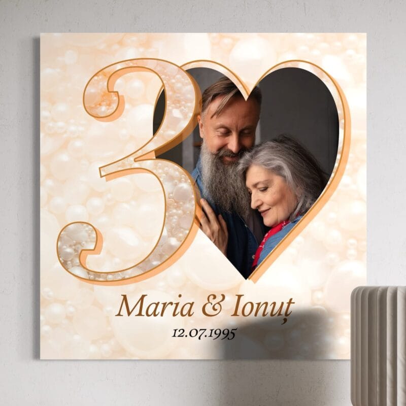 tablou aniversar "povestea noastră" – cadou personalizat pentru nunta de aur, rubin, perle, porțelan sau aluminiu