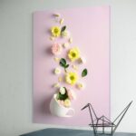 tablou canvas "cascadă de primăvară" artă murală cu ceașcă și flori, decor vesel pentru bucătărie