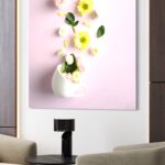 tablou canvas "cascadă de primăvară" artă murală cu ceașcă și flori, decor vesel pentru bucătărie