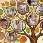 tablou canvas "copacul familiei" – colaj personalizat cu 11 poze și nume de familie