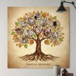 tablou canvas "copacul familiei" – colaj personalizat cu 11 poze și nume de familie