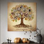 tablou canvas "copacul familiei" – colaj personalizat cu 11 poze și nume de familie