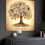 tablou canvas "copacul familiei" – colaj personalizat cu 11 poze și nume de familie