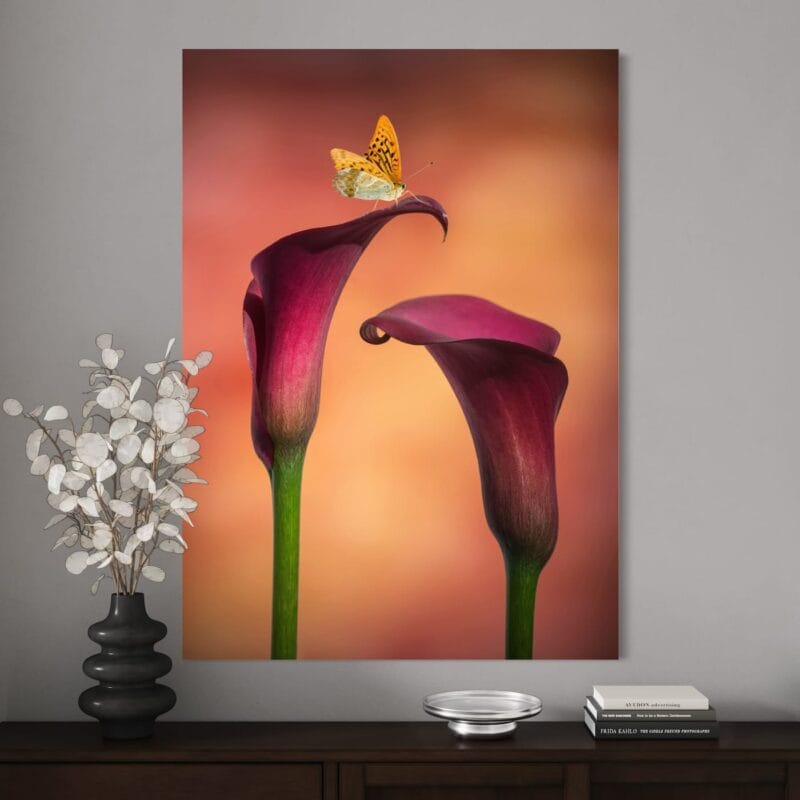 tablou canvas "moment captivat" cale elegante și fluture delicat, artă murală romantică