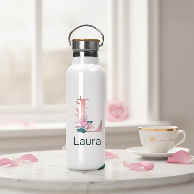 termos elegant "monogramă florală" – personalizat cu inițială și nume