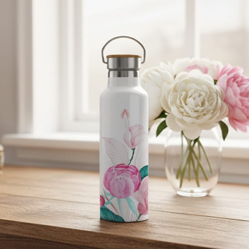 termos elegant "monogramă florală" – personalizat cu inițială și nume