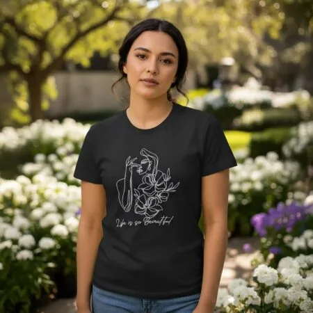 tricou cu broderie line art "life is so beautiful" – cadou pentru femei