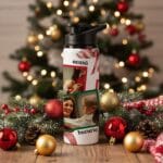 bidon personalizat de crăciun – colaj cu 3 poze și "acasă, Împreună, bucurie"