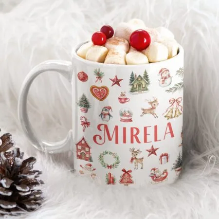 cană de crăciun "colaj festiv" personalizată cu numele tău