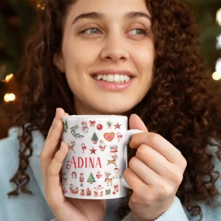 cană de crăciun "colaj festiv" personalizată cu numele tău