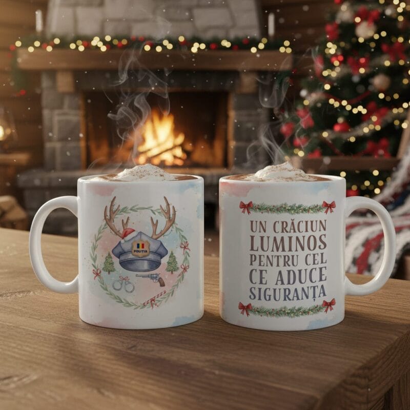 cană personalizată de crăciun pentru polițist "un crăciun luminos pentru eroul siguranței"