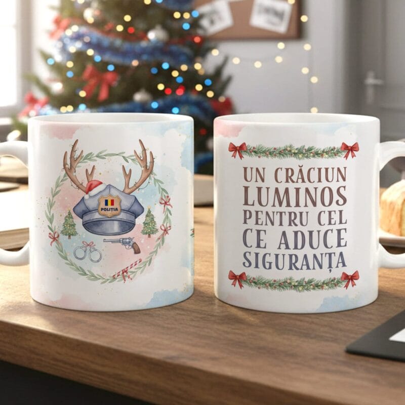 cană personalizată de crăciun pentru polițist "un crăciun luminos pentru eroul siguranței"