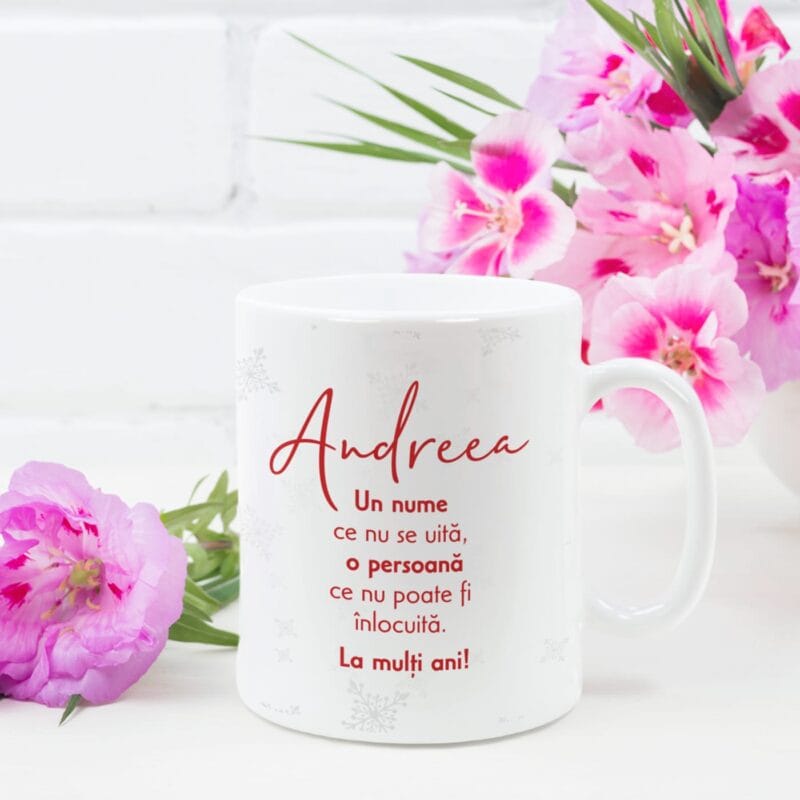 cană personalizată pentru andreea cadou onomastică de sfântul andrei cu poză și mesaj