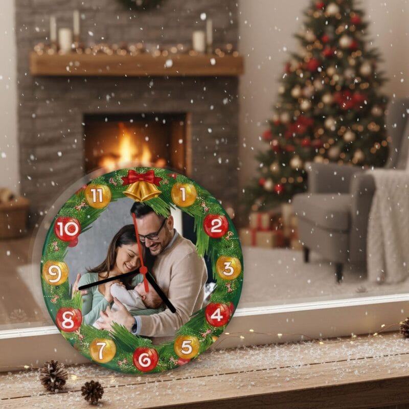 ceas de crăciun personalizat "coronița amintirilor" cadou de familie cu fotografie