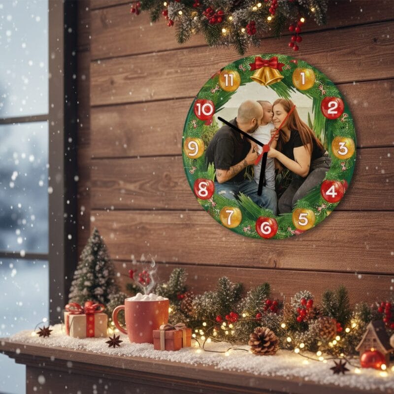 ceas de crăciun personalizat "coronița amintirilor" cadou de familie cu fotografie