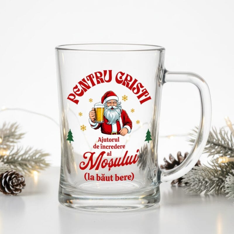 halbă personalizată "ajutorul moșului la băut bere" cadou amuzant de crăciun