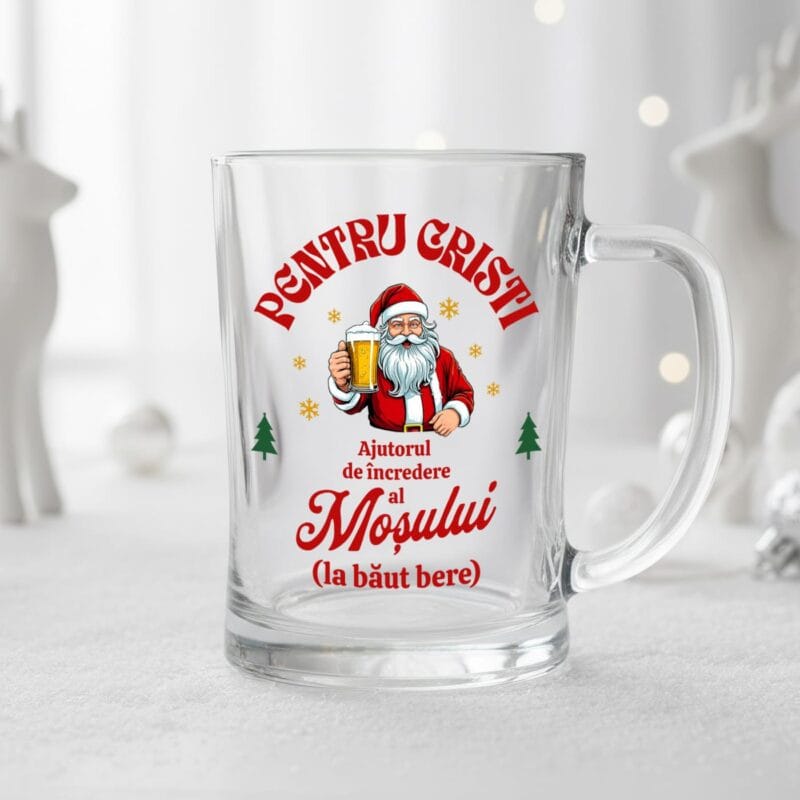 halbă personalizată "ajutorul moșului la băut bere" cadou amuzant de crăciun