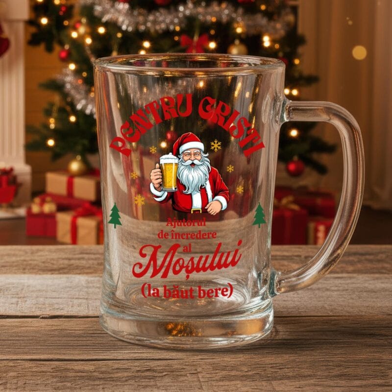 halbă personalizată "ajutorul moșului la băut bere" cadou amuzant de crăciun