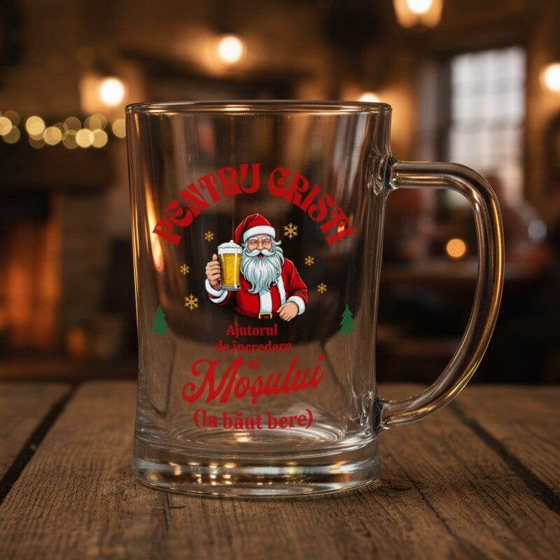 halbă personalizată "ajutorul moșului la băut bere" cadou amuzant de crăciun