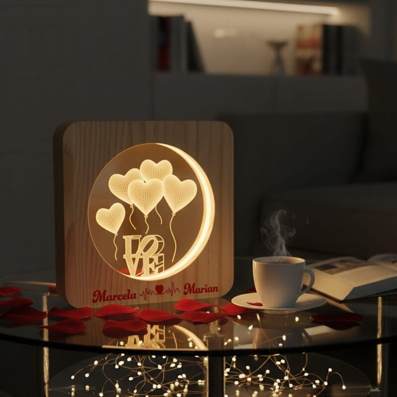 lampă led personalizată "lumina iubirii" cadou romantic pentru cupluri cu nume