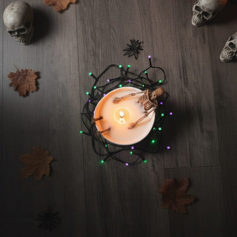 lumânare amuzantă "baia scheletului" parfumată cu aromă de biscuiți