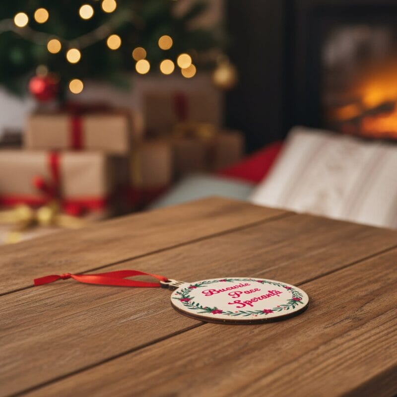 ornament de crăciun "o dorință în brad" glob din lemn personalizat cu mesaj