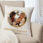 pernă personalizată de crăciun pentru bunici cadou "crăciun fericit" cu poză și mesaj