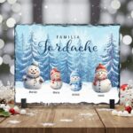 placă de ardezie de crăciun "familia om de zăpadă" cadou personalizat cu numele familiei