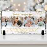placă de ardezie de crăciun pentru fini cadou de la nași cu 4 poze și mesaj