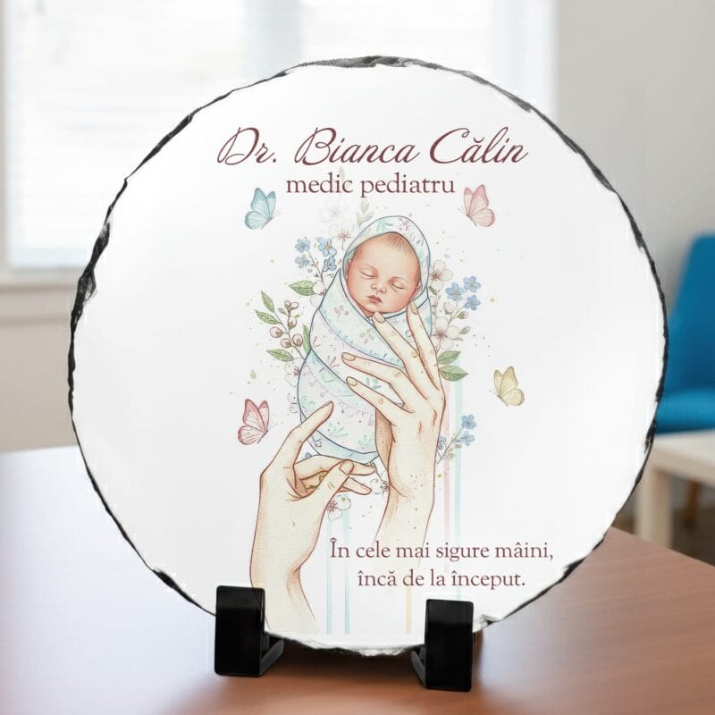placă de ardezie personalizată pentru medic pediatru cadou de mulțumire "În cele mai sigure mâini"