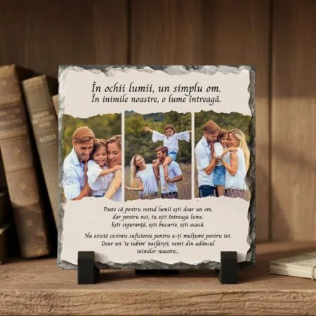 placă de ardezie personalizată pentru tata cadou "o lume Întreagă" cu 3 poze și mesaj