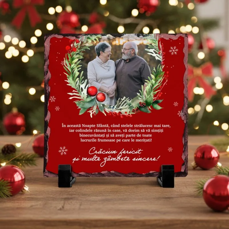 placă pătrată de ardezie "binecuvântare de sărbători" cadou de crăciun pentru familie cu poză